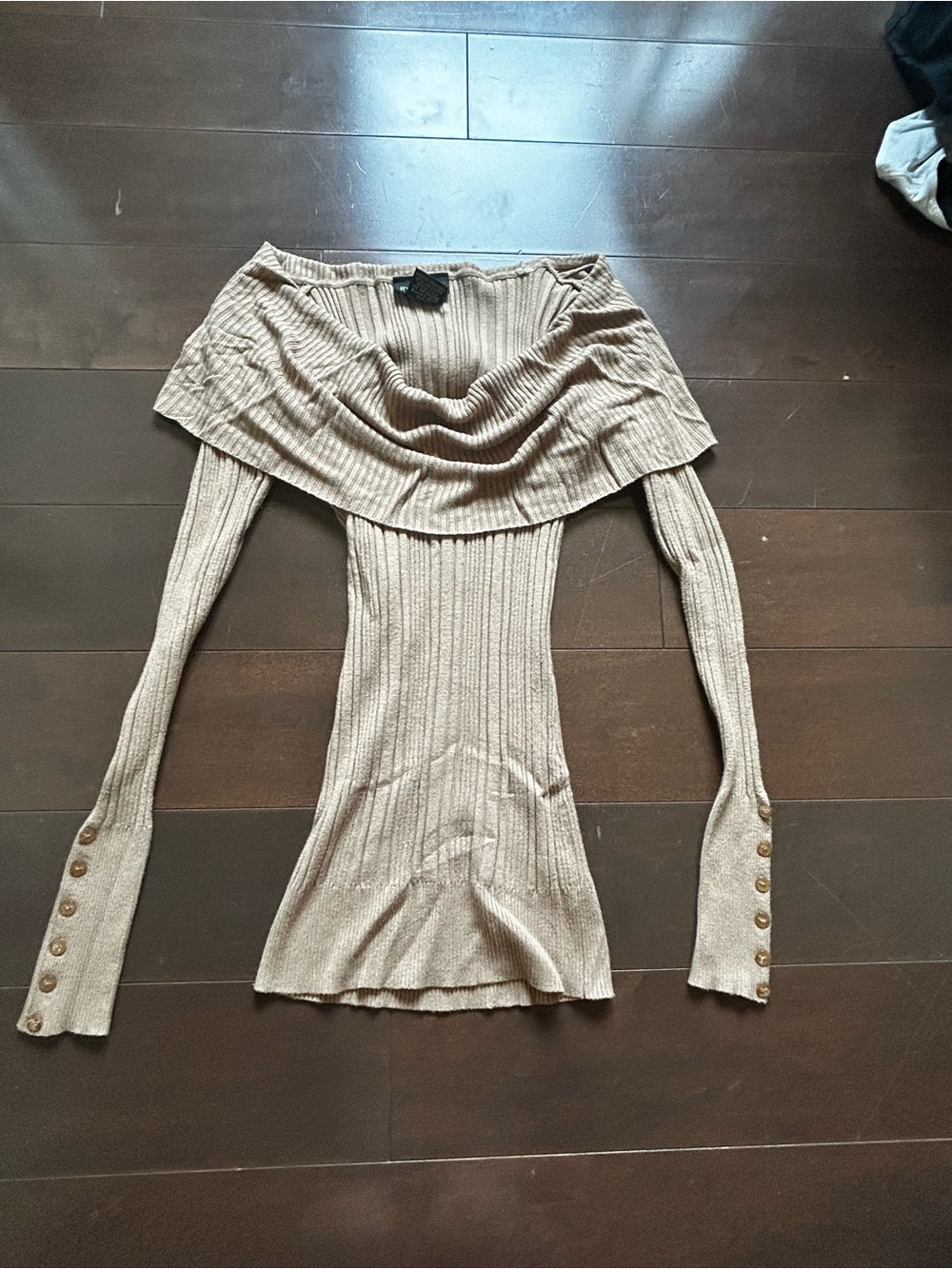 It's Our Time Off-the-Shoulder Ribbed Sweater in Taupe